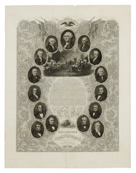 Printing of the Declaration of Independence With Engravings of All the U.S. Presidents From Washington to Buchanan
